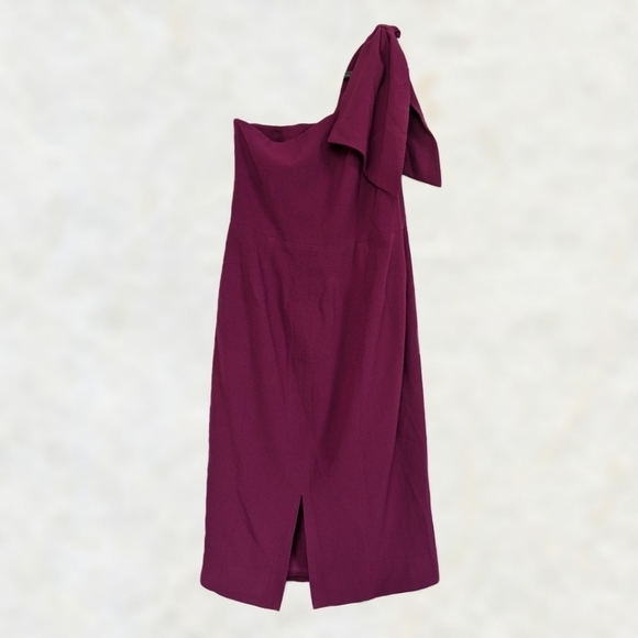 Dress the Population Tiffany Bow Shoulder One-sided Midi Dress Deep Plum- sz XXL - Picture 4 of 11